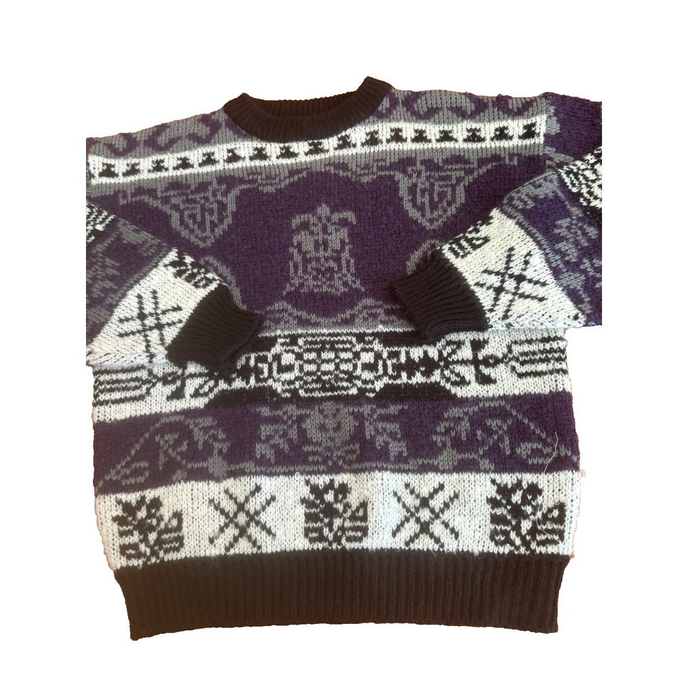 Vintage Sweater Mens Purple‎ Black Cobain Cosby Dad Grandpa Grunge Funky Medium